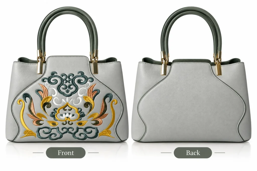 Grey Green Embroidered handbag
